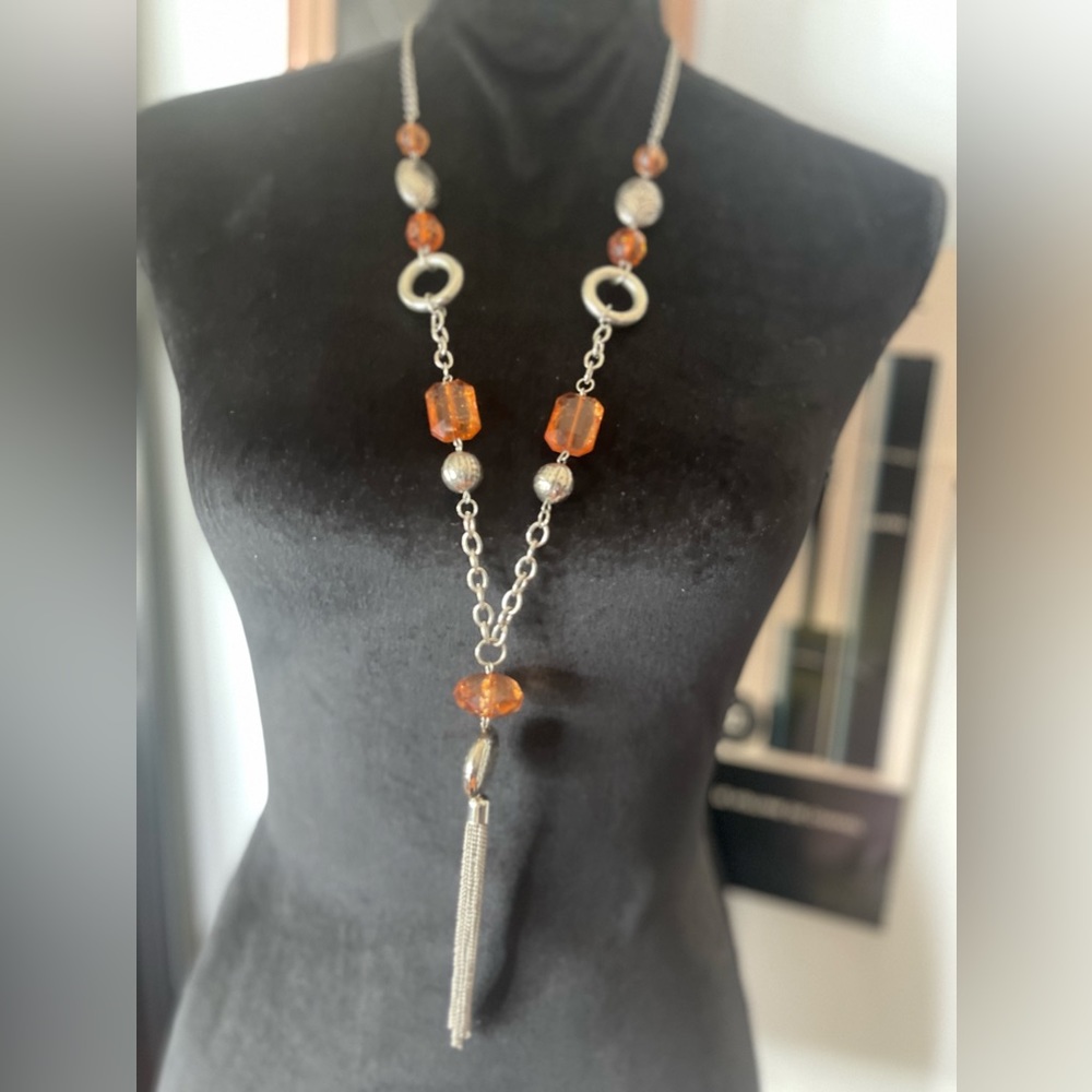 Silver and orange necklace